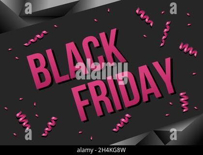 Black Friday Verkauf Poster Vorlage mit rosa Bändern Serpentine. Vektor Hintergrund für Rabatt und Sonderangebot Banner. Stock Vektor