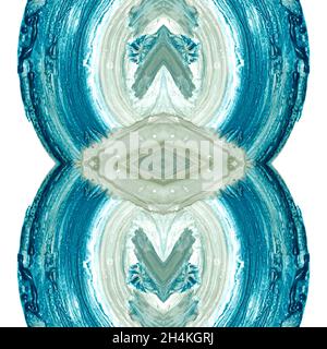 Kaleidoskop nahtlose Muster, blaue Pinsel Strich Textur, kreative abstrakte Hand bemalt Hintergrund, Acrylmalerei auf Leinwand. Stockfoto