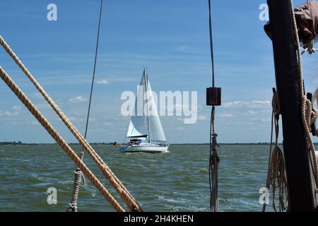 Zeesboot auf dem Saaler Bodden, Fischland-Darß-Zingst, Mecklenburg-Vorpommern, Deutschland Stockfoto