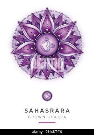 Chakra-Symbole, Crown Chakra - SAHASRARA - Wissen, Bewusstsein, Erfüllung, Spiritualität - 'Ich VERSTEHE' Stockfoto