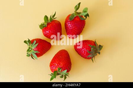 Erdbeere isoliert auf weißem Hintergrund. Pfad zum Beschneiden von Erdbeerfrüchten. Strawberry Makro Studio Foto Stockfoto