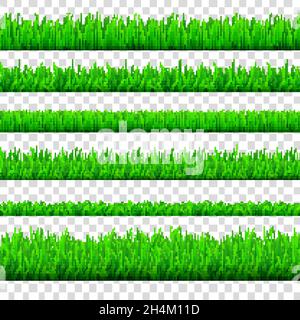 Frühlingsgrün Gras Grenzen isoliert auf transparentem Hintergrund gesetzt. Horizontale Banner. Vektorstruktur. Stock Vektor