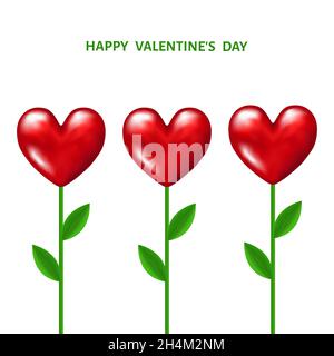 Rote realistische Blüten in Herzform auf weißem Hintergrund. Liebe. Unkrautverzierung. Vektor-Illustration für Valentinstag Banner, begrüßen Stock Vektor