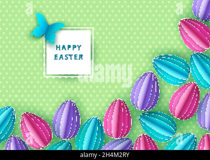 Frohe ostern Hintergrund mit papiergeschnittenen Eiern. Vektor flaches Design Poster, Grußkartenvorlage. Stock Vektor