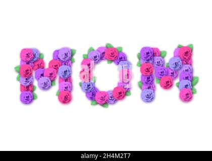 Glückwunschkarte zum Muttertag mit Text aus Rosen. Mama. Blumen für Banner, Poster, Broschüre, Vorlage. Floraler Hintergrund. Vektor. Stock Vektor