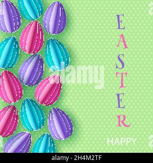 Frohe ostern Hintergrund mit Papier Eier. Vektor flaches Design Poster, Grußkartenvorlage. Stock Vektor