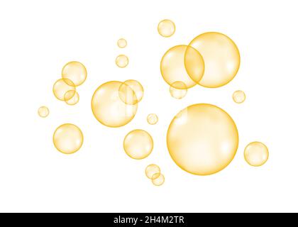 Fizz. Zischende Luft goldene Blasen auf weißem Hintergrund. Vektorstruktur. Stock Vektor
