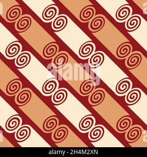 Antike griechische Motiv Zylinder Spirale Vektor nahtlose Muster Hintergrund. Erdige Terrakotta rot orange weiße Kulisse mit diagonalen abstrakten Spiralen Stock Vektor
