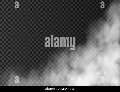 Weißer Nebel isoliert auf transparentem Hintergrund. Dampf. Realistische Vektor Feuer Rauch oder Nebel Textur . Stock Vektor