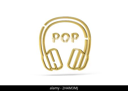 Goldenes 3d-Pop-Musik-Symbol auf weißem Hintergrund isoliert - 3d-Rendering Stockfoto