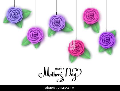 Glückwunschkarte zum Muttertag mit hängenden Rosen. Blumen für Banner, Poster, Broschüre, Gutschein Rabatt, Verkauf Werbevorlage. Blumen Stock Vektor