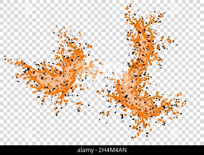 Orange, Karotte, Aprikose, Kürbissaft spritzen und Tropfen isoliert auf transparentem Hintergrund. Realistische Vektorstruktur. Stock Vektor