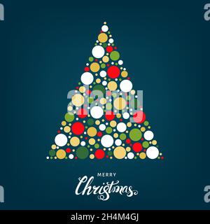 Stilisierter Weihnachtsbaum mit hellem Feiertagsmuster aus bunten Kreisen. Vektorgrafik flache Illustration für Grußkarte oder Einladung. Stock Vektor