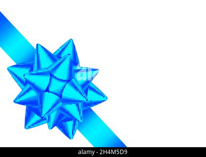 Glänzendes blaues Satin-Geschenkband und Schleife für Seitenwinkel-Dekor. Feiertagsdekoration isoliert auf weißem Hintergrund. Vektor-Design-Element für Banner, gr Stock Vektor