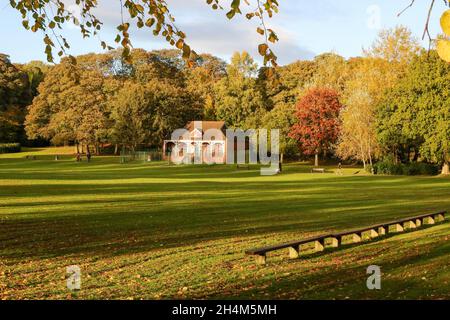 Lurgan Park, Lurgan, Co Armagh, Nordirland, Großbritannien. 03. November 2021. Wetter in Großbritannien – ein trockener, sonniger, aber kühler Tag in der herbstlichen Umgebung des Lurgan Park. Kredit: CAZIMB/Alamy Live Nachrichten. Stockfoto