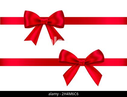 Rote Geschenkschleifen isoliert auf weißem Hintergrund gesetzt. Weihnachten, Neujahr, Geburtstagsdekoration. Vektor realistische Dekor-Element für Banner, Begrüßung Auto Stock Vektor