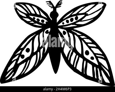 Abstrakter polygonaler Schmetterling. Schmetterling, lineare Freihandzeichnung Stock Vektor