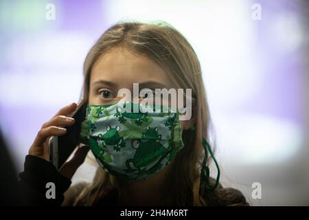 Glasgow, Großbritannien. Die schwedische Klimaaktivistin Greta Thunberg bei der 26. UN-Klimakonferenz, bekannt als COP26, am 3. November 2021 in Glasgow, Schottland. Foto: Jeremy Sutton-Hibbert/Alamy Live News. Stockfoto