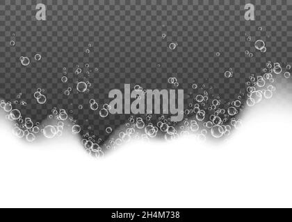 Schaumeffekt mit Seifenblasen isoliert auf transparentem Hintergrund. Vektor suds Textur. Stock Vektor