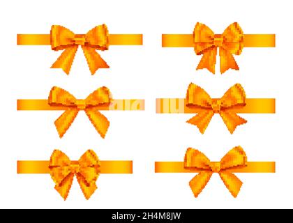 Orange Geschenkschleifen isoliert auf weißem Hintergrund gesetzt. Weihnachten, Neujahr, Geburtstagsdekoration. Vektor realistisches Dekorelement für Banner, Gruß Stock Vektor