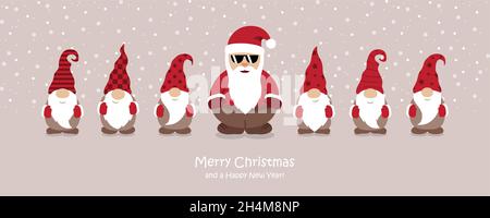 Cool weihnachtsmann und seine Helfer gnome weihnachtszeichentrickfilm Stock Vektor