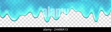 Tropfendes Wasser auf transparentem Hintergrund isoliert. Blaue Farbe. Schleim. Tropffreier realistischer Vektorhintergrund. Stock Vektor