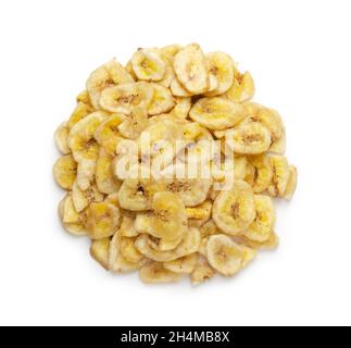 Bananenchips isoliert auf weißem Hintergrund Stockfoto