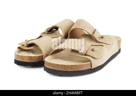 Braune weibliche Wildlederschuhe isoliert auf weißem Hintergrund Stockfoto
