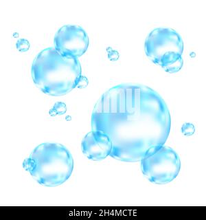 Realistische transparente bunte Seifenblasen mit Regenbogenreflektion isoliert auf kariertem Hintergrund. Vektorstruktur. Stock Vektor