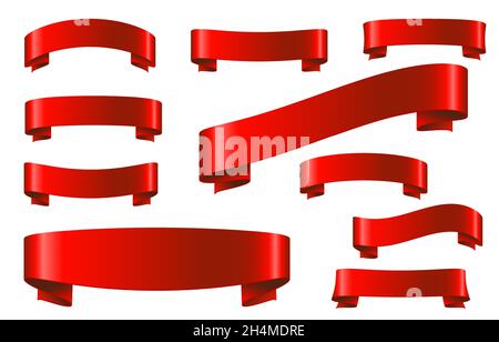 Rotes Band in realistischem Stil auf weißem Hintergrund isoliert gesetzt. Weihnachten Aufkleber und Dekoration Design-Elemente. Vektorbänder und Banner Formen colle Stock Vektor