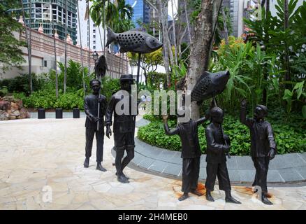 Telok Ayer Green in der Boon Tat Street erinnert an die ersten Bewohner von Telok Ayer in Singapurs Chinatown. Stockfoto