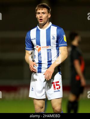 HARTLEPOOL, GROSSBRITANNIEN. 2. NOVEMBER Edward Jones von Hartlepool United während des Spiels der EFL Trophy zwischen Hartlepool United und Everton im Victoria Park, Hartlepool, am Dienstag, den 2. November 2021. (Kredit: Mark Fletcher | MI News) Kredit: MI Nachrichten & Sport /Alamy Live News Stockfoto