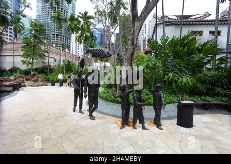 Telok Ayer Green in der Boon Tat Street erinnert an die ersten Bewohner von Telok Ayer in Singapurs Chinatown. Stockfoto