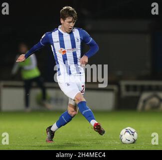 HARTLEPOOL, GROSSBRITANNIEN. 2. NOVEMBER Tom Crawford von Hartlepool United während des Spiels der EFL Trophy zwischen Hartlepool United und Everton im Victoria Park, Hartlepool, am Dienstag, den 2. November 2021. (Kredit: Mark Fletcher | MI News) Kredit: MI Nachrichten & Sport /Alamy Live News Stockfoto