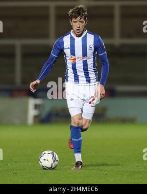 HARTLEPOOL, GROSSBRITANNIEN. 2. NOVEMBER Tom Crawford von Hartlepool United während des Spiels der EFL Trophy zwischen Hartlepool United und Everton im Victoria Park, Hartlepool, am Dienstag, den 2. November 2021. (Kredit: Mark Fletcher | MI News) Kredit: MI Nachrichten & Sport /Alamy Live News Stockfoto