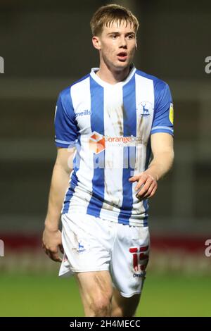 HARTLEPOOL, GROSSBRITANNIEN. 2. NOVEMBER Edward Jones von Hartlepool United während des Spiels der EFL Trophy zwischen Hartlepool United und Everton im Victoria Park, Hartlepool, am Dienstag, den 2. November 2021. (Kredit: Mark Fletcher | MI News) Kredit: MI Nachrichten & Sport /Alamy Live News Stockfoto