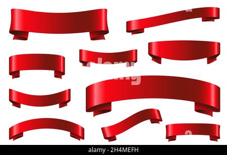 Rotes Band in realistischem Stil auf weißem Hintergrund isoliert gesetzt. Weihnachten Aufkleber und Dekoration Design-Elemente. Vektorbänder und Banner Formen colle Stock Vektor