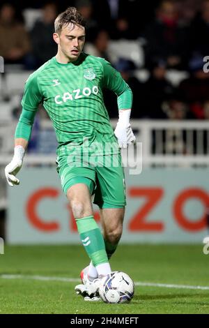 HARTLEPOOL, GROSSBRITANNIEN. 2. NOVEMBER Evertons Harry Tirer während des Spiels der EFL Trophy zwischen Hartlepool United und Everton im Victoria Park, Hartlepool am Dienstag, den 2. November 2021. (Kredit: Mark Fletcher | MI News) Kredit: MI Nachrichten & Sport /Alamy Live News Stockfoto