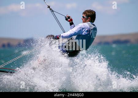 Adrian Short - Neuseeland tritt am Mittwoch, 3. Januar 2007, bei der Internationalen 420-Klasse-Weltmeisterschaft in Takapuna, Neuseeland, an. Stockfoto