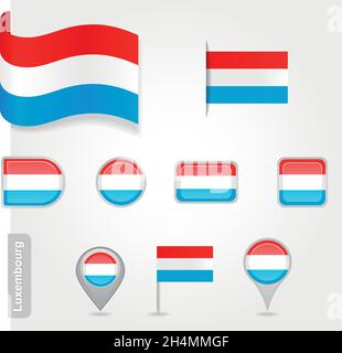 Luxemburg Symbol Set von Flaggen EPS 10 Stock Vektor