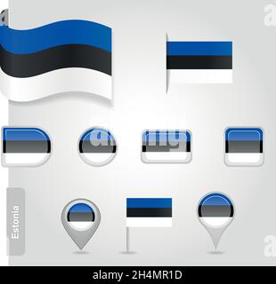 Estnische Ikone Flaggen-Set EPS 10 Stock Vektor