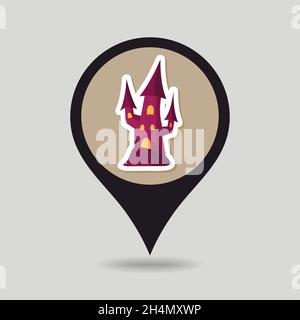 Halloween, Hexenburg Mapping Pin-Symbol, Vektor-Illustration eps 10 Stock Vektor