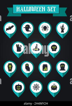 Set von halloween-Mapping-Pin-Symbol, Vektor-Illustration eps 10 Stock Vektor