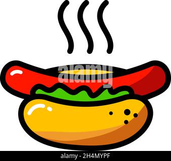 Vektor-Hotdog-Vorlage für einfache Symbole. Farbe Street Fast Food Symbol Abbildung. Flat american Hot Dog Logo Hintergrund. Einfaches Konzept für Café, Stall, Stock Vektor