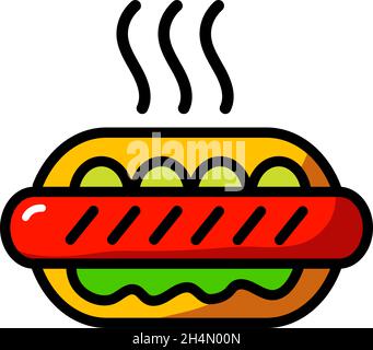 Vektor-Hotdog-Vorlage für einfache Symbole. Farbe Street Fast Food Symbol Abbildung. Flat american Hot Dog Logo Hintergrund. Einfaches Konzept für Café, Stall, Stock Vektor