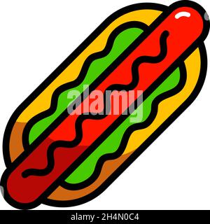 Vektor-Hotdog-Vorlage für einfache Symbole. Farbe Street Fast Food Symbol Abbildung. Flat american Hot Dog Logo Hintergrund. Einfaches Konzept für Café, Stall, Stock Vektor