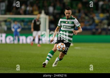 Lissabon, Portugal. November 2021. Pablo Sarabia vor Sporting CP im Einsatz beim UEFA Champions League-Spiel der Gruppe C zwischen Sporting CP und Besiktas am 03. November 2021 im Jose Alvalade Stadium in Lissabon, Portugal. Valter Gouveia/SPP Credit: SPP Sport Press Photo. /Alamy Live News Stockfoto