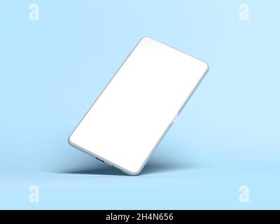Modernes Smartphone auf blauem Hintergrund isoliert. 3d-Illustration. Stockfoto
