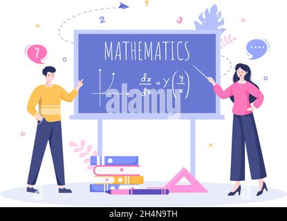 Lernen Mathematik der Bildung und Wissen Hintergrund Cartoon Vektor Illustration. Wissenschaft, Technologie, Ingenieurwesen, Formel oder Grundmathematiker Stock Vektor