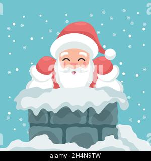 Der Weihnachtsmann im Kamin eines Hauses Stock Vektor